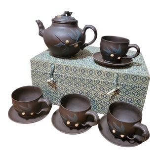 Vintage Yixing Teapot Boxed Set- 9 Pieces For Sale