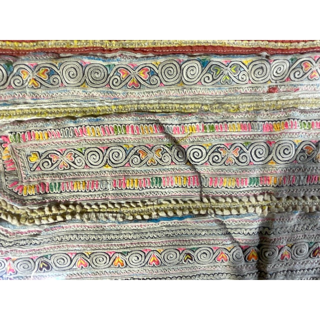 Wood "Antique Hmong Paj Ntaub Story Cloth, Hand-Stitched Textile Art, Framed" For Sale - Image 7 of 16