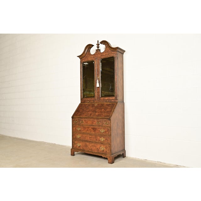 Baker Furniture Georgian Banded Burled Walnut Drop Front Secretary Desk With Bookcase Hutch For Sale - Image 16 of 16
