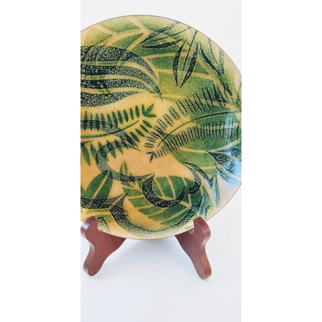 Mid Century Monstera Palm Fern Plant Enameled Plate For Sale - Image 4 of 7