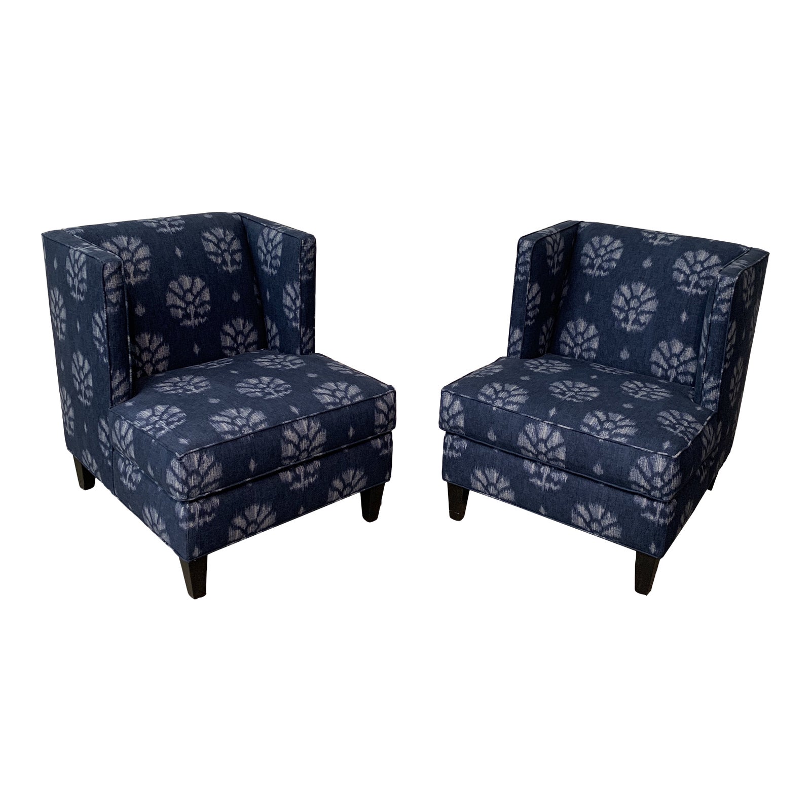 Blue And White Contemporary Wing Chairs Chairish