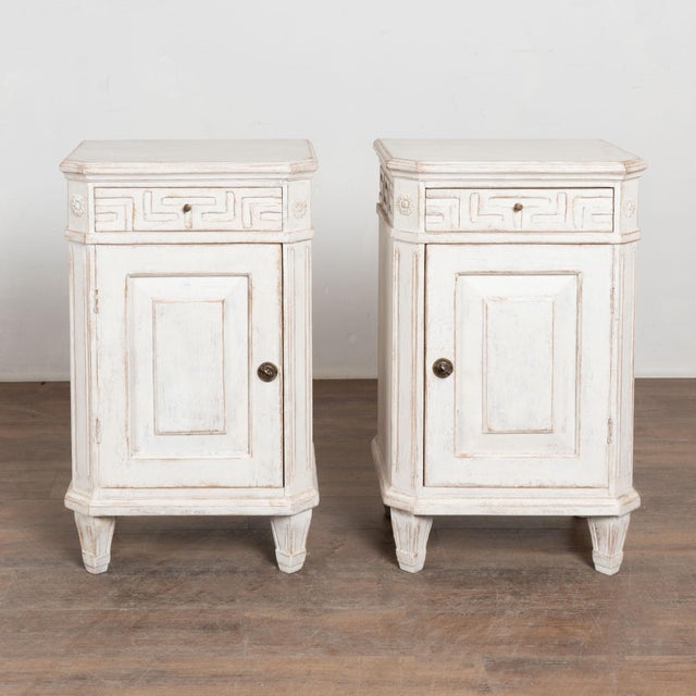 Gustavian (Swedish) Early 20th Century Swedish White Nightstands, Pair For Sale - Image 3 of 12