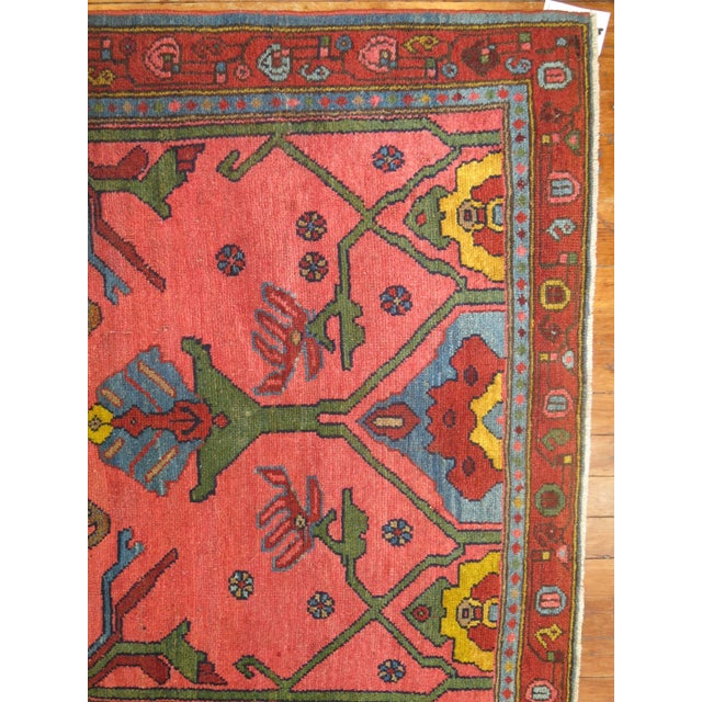 Traditional Traditional Coral Background 20th Century Antique Persian Rug For Sale - Image 3 of 6