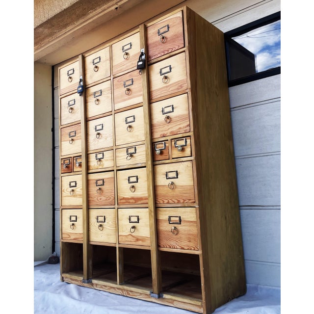 Wood 26-Drawer Card Catalog Cabinet in Wood, 1950s For Sale - Image 7 of 18