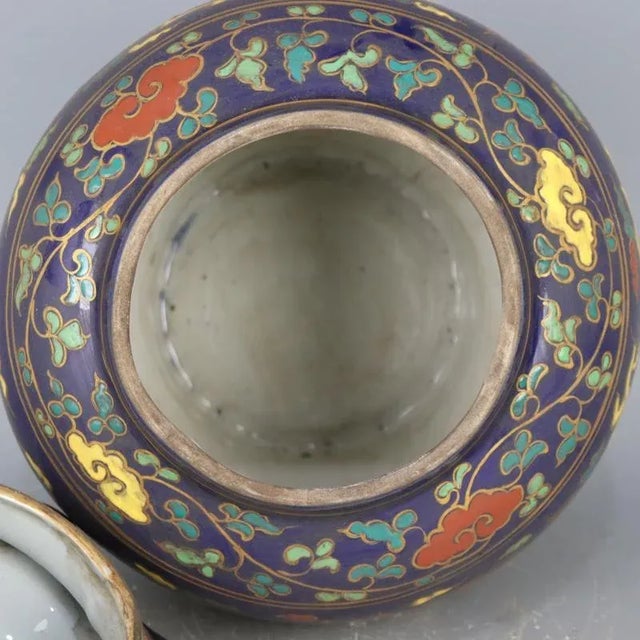 Chinese Vintage Ceramic Pot,Ming Dynasty Xuande Marked Blue Ground Famille Verte Porcelain Lid Jar Hand Painted Cloud and Dragon Pattern For Sale - Image 9 of 9