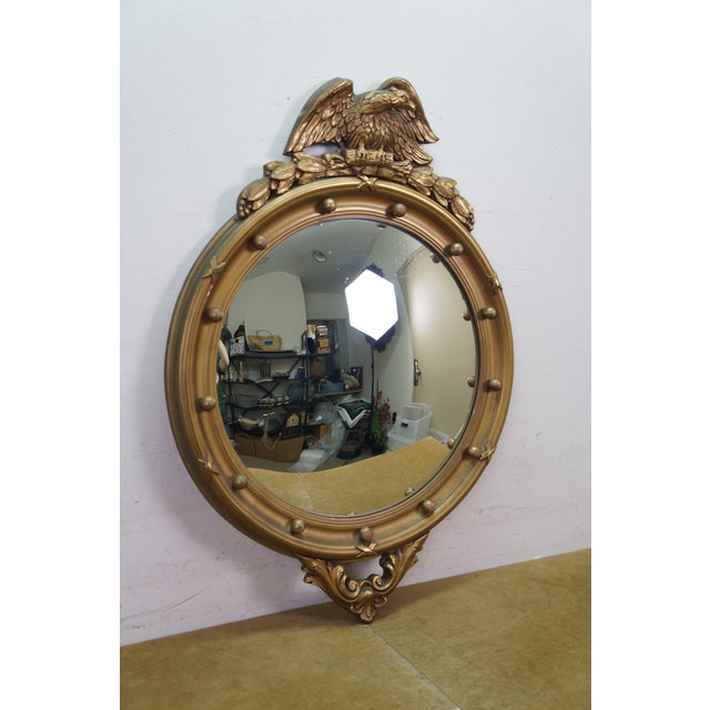 Antique Federal Giltwood Convex Bullseye Rondel Eagle Wall Mirror 31" For Sale - Image 15 of 15