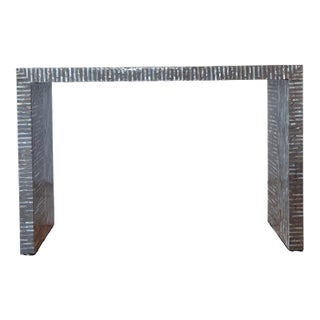 Late 20th Century Handmade Mother of Pearl Waterfall Console Table in Modern Parsons Style For Sale