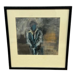 Nancy Willis Spy With Revolver Signed Pastel/Oil on Paper, Circa 1980 For Sale
