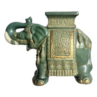 Vintage Boho Ceramic Elephant Planter/Side Table For Sale
