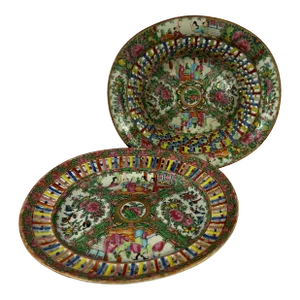Antique Chinese Export Rose Medallion Pierced Fruit Basket and Undertray 19th C