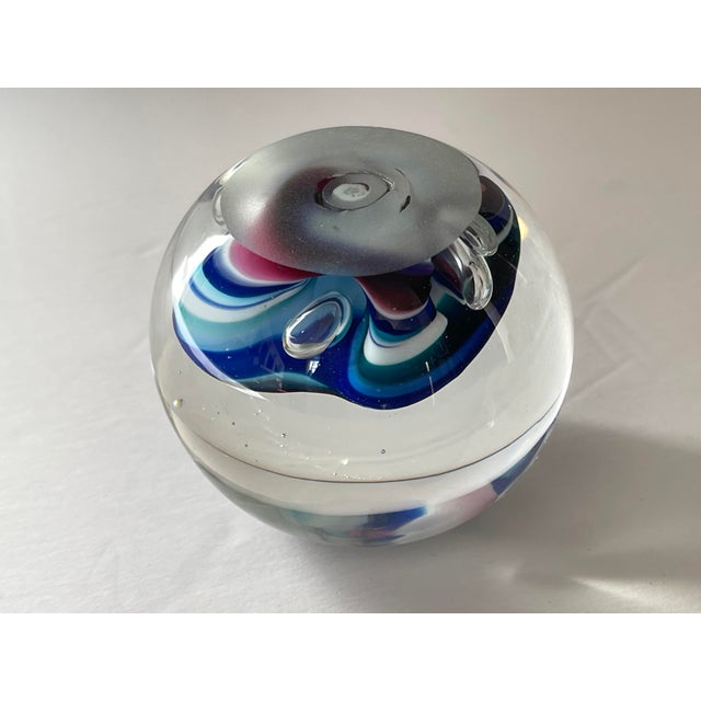 Glass Hand Blown Glass Ocean Sea Wave Paperweight Signed Karg For Sale - Image 7 of 8