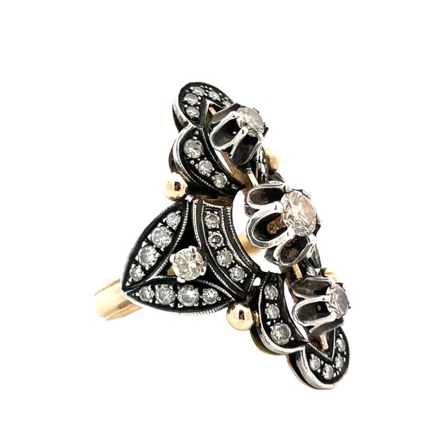 Metal Vintage 14k Yellow Gold Buttercup Set Diamond Plaque Ring, Size 8.75 For Sale - Image 7 of 8