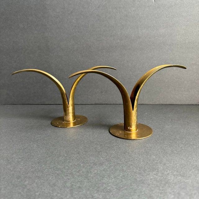 Mid Century Swedish Brass Lily Candle Holder Ibe Konst Ystad Metall Sweden a Pair For Sale - Image 12 of 12