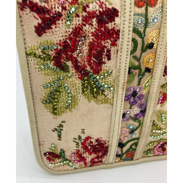 Vintage Judith Leiber Silk Floral Crystal Embroidered Tassel Clutch For Sale - Image 9 of 11