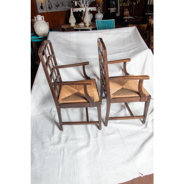 Pair Dutch Rush Seat Wood Arm Chairs For Sale - Image 12 of 12