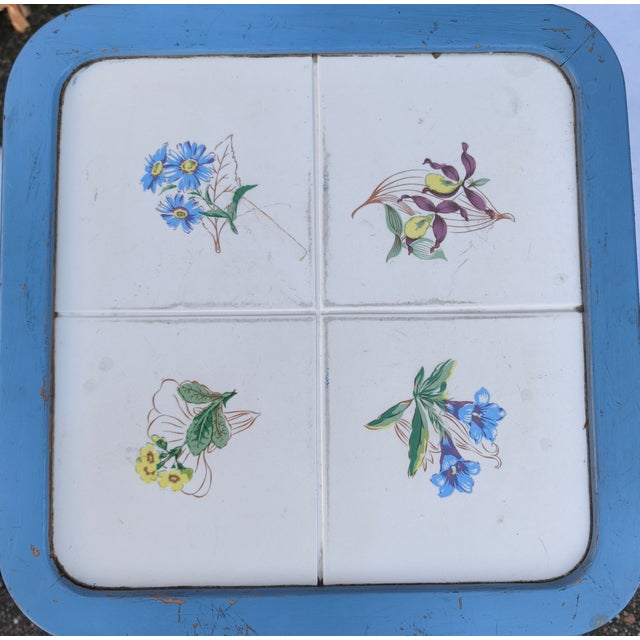 Light Blue Plant Stand with Floral Motif, 1950s For Sale - Image 4 of 5