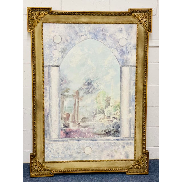 Textile Late 20th Century “Classical Ruins” Architectural Oil Painting by Bianchetti, Framed For Sale - Image 7 of 7