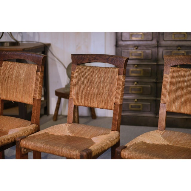Oak and Rush Chairs in the style of Charles Dudouyt, 1950s, Set of 5 For Sale - Image 3 of 18
