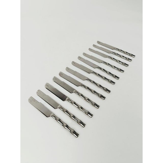 Vintage Dessert Cutlery in Silver-Plated Faux Bamboo, Italy, 1960s, Set of 51 For Sale - Image 9 of 18