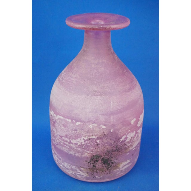 20th Century Blown Pink Glass Vase Bottle Worked with Acid from the Cenedese Glassworks, Italy, 1950s For Sale - Image 3 of 18