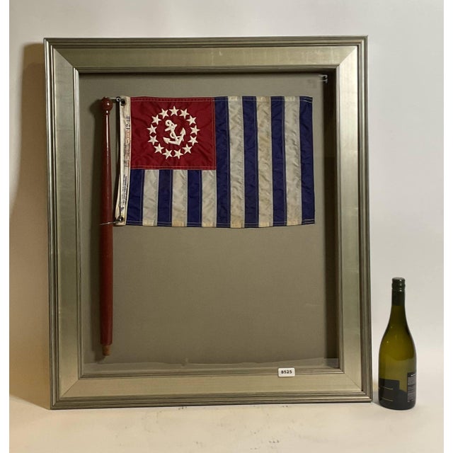 U.S. Power Squadron flag on wood pole fitted to a custom shadow box frame. The power squadron is an American boating club...