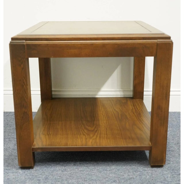Wood Lane Furniture Oak Rustic Americana 22x27" Accent End Table W. Parquetry Top For Sale - Image 7 of 9