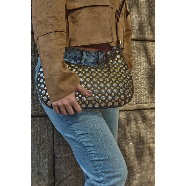 2020s Alva Studded Hobo Crossbody in Black/Gold/Silver For Sale - Image 5 of 5