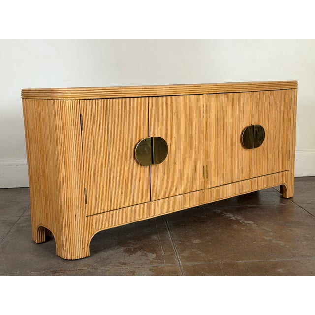 Italian Style Rattan Mid Century Sideboard With Brass Hardware For Sale - Image 12 of 17