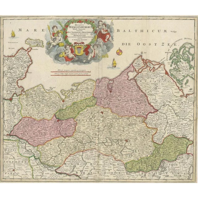 Antique Map of Mecklenburg-Vorpommern in Germany by J.B. Homann, 1720 For Sale - Image 6 of 6