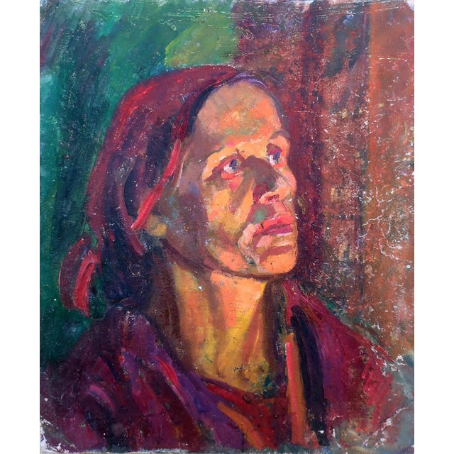 1970s Oil Painting: Ukrainian Grandmother Portrait, Socialist Realism Art For Sale