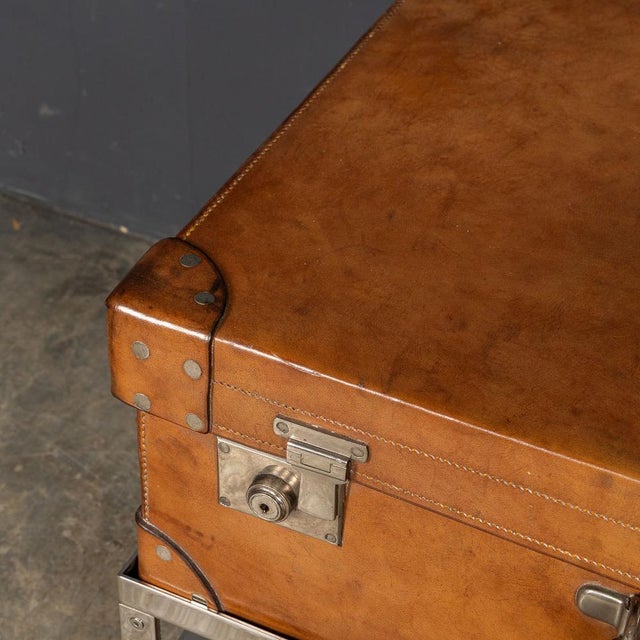 English Leather Trunk on Metal Stand, 1910s For Sale - Image 13 of 18