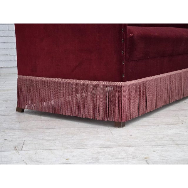 Mid-Century Modern Danish 2-Seater Sofa in Cherry-Red Velour, 1970s For Sale - Image 3 of 17