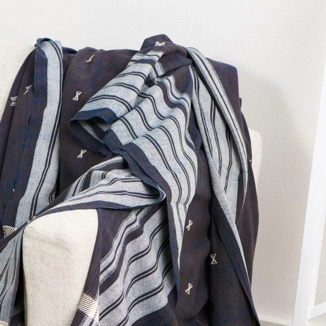 Studio Variously Handwoven Indigo Indie Organic Cotton Throw For Sale - Image 4 of 11