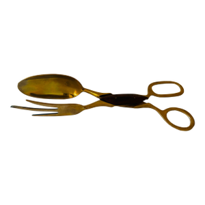 Vintage 1940s Brass and Roswwood Salad Server Tongs Decor. W/ Rosewood 9"