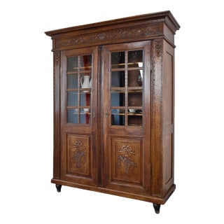 Classicist Carved Oak Display Bookcase For Sale