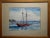 Virgene Hawthorne - Red Sail Boat resting at Bay - 1950s Painting Watercolor on paper under glass-Signed frame size 42 x...