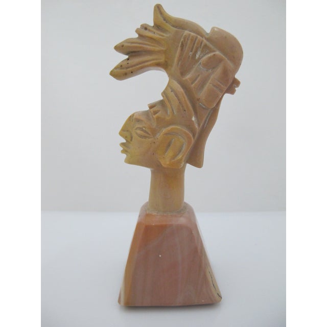 Mid 20th Century Aztec Mayan Indian Chief Headdress Carved Stone Paperweight Figurine Sculpture For Sale - Image 5 of 9