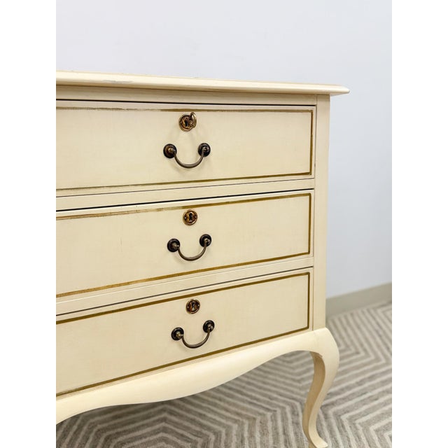Wood Beige Vintage Provincial Chest of Three Drawers Storage Wood Dresser Lock/Keys For Sale - Image 7 of 11