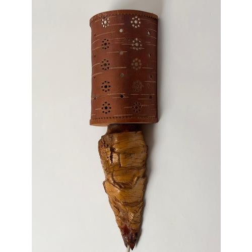 Gold Swedish Folk Art Wood Wall Sconce with Birch Bark Shade, 1950 For Sale - Image 8 of 16