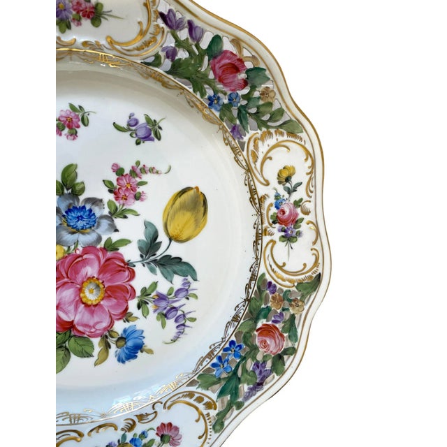 Reticulated Pierced Porcelain Flowers Cabinet Plate Dresden 11" D For Sale In New York - Image 6 of 8