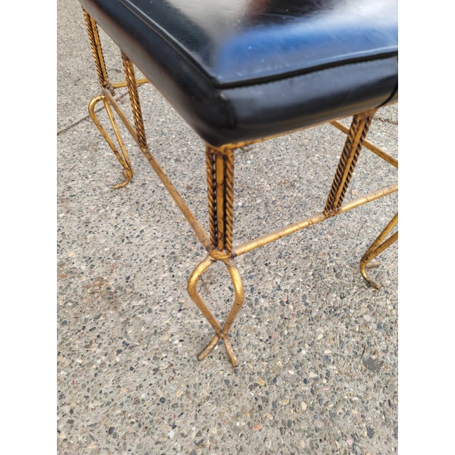Vintage Mid Century Black Bench W Gold Metal Base Hollywood Regency For Sale - Image 12 of 12