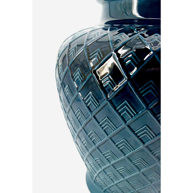 Vintage French Blue Ceramic Lamp, 1950s For Sale - Image 10 of 12