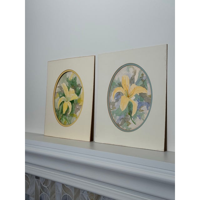 Vintage Shabby Chic Floral Still Life Original Watercolor Paintings, a Pair For Sale - Image 9 of 12