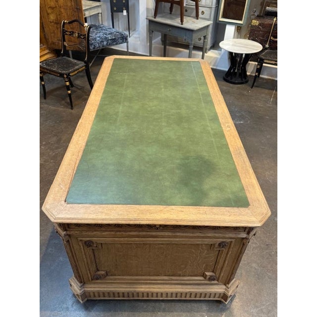 19th Century Carved and Bleached Library Desk With Leather Top For Sale - Image 4 of 5