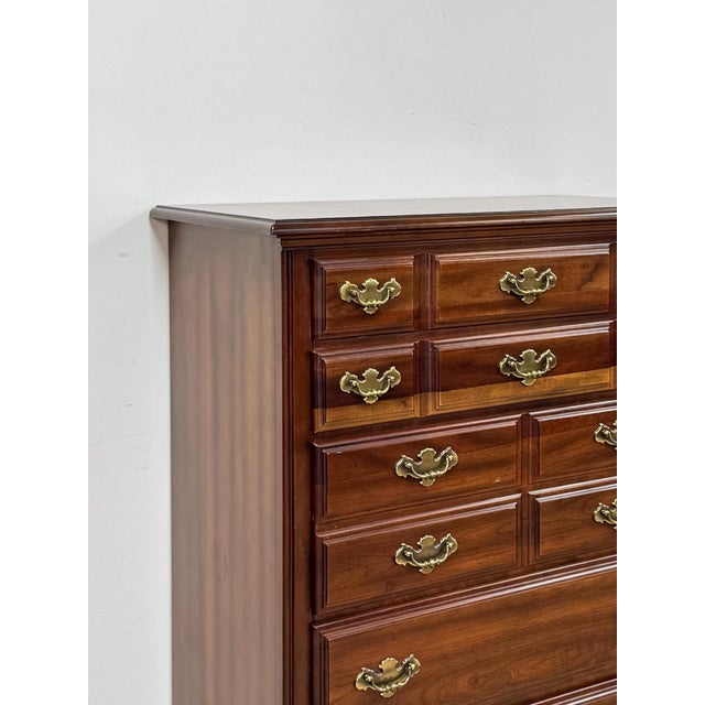 Brown Vintage Tallboy Dresser American Drew Five Drawer Highboy Bedroom Chest For Sale - Image 8 of 18