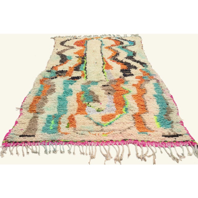 Tribal Vintage Azilal Boucherouite Moroccan Rug, 03'04 X 07'10 For Sale - Image 3 of 10