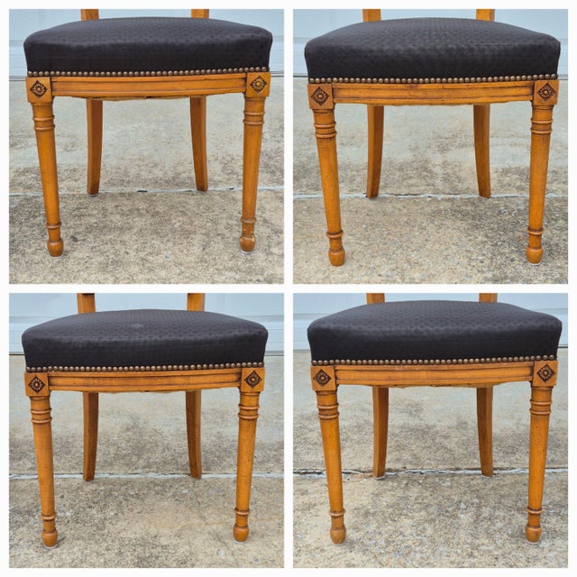 Brown c.1940s Directoire Neoclassical French Regency Fruitwood Cane Back Dining Chairs, Set of 4 For Sale - Image 8 of 17