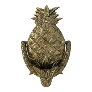 Vintage Solid Brass Figural Pineapple Door Knocker For Sale