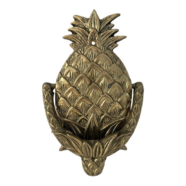Vintage Solid Brass Figural Pineapple Door Knocker For Sale