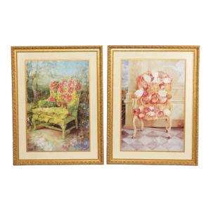 Early 21st Century 'Hollyhock' & 'Travertine Tulips' Art Prints by Timothy Martin - Set of 2